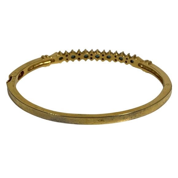 Elegant Gold-Plated Hinged Bangle Bracelet With Blue + Clear Gemstones - Picture 3 of 6